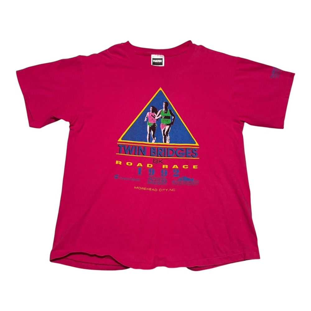 Vintage Tultex 1992 Twin Bridges 8k Road Race Pink Short Sleeve Men's Large